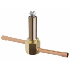 Normally closed, 2-way solenoid valve for refrigerant flow control in commercial and industrial cooling circuits. Features a 0.1 in port size and 1/4 in female SAE flare connection. Suitable for applications such as walk-in coolers, freezers, and HVAC systems.