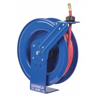 Spring Return Hose Reel: 50 ft (3/4 in I.D.), 3/4 in MNPT, 300 psi Max Op Pressure, Brass, Blue (MPN SH-N-550)