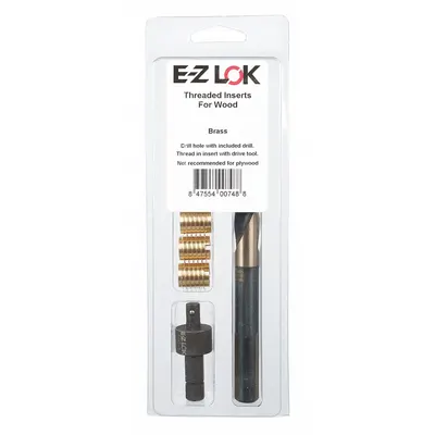 E-Z-LOK Thread Insert Kit: #6-32 Int Thrd Sz, 3/8 in Overall Lg, 21/64 in Dia, Brass - Knife-Thread Insert Installation Kits