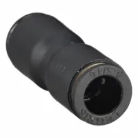 This push-fit union fitting connects two tubes of 5/16 in outside diameter. It is constructed of fiberglass-reinforced nylon and nickel-plated brass. Suitable for use in pneumatic and fluid-handling systems. Sold in a pack of 10