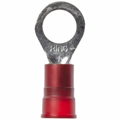 3M Ring Terminal: Red, Nylon Insulation, 3/8 in Stud Size, 8 AWG to 8 AWG Wire Sizes - Insulated Ring Terminals