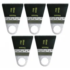 These FEIN 12-point mounted blades are designed for flush cutting in wood. Each blade has a 2 in overall length and is made of carbon steel. The 5-pack provides multiple blades for general woodworking, trim work, and renovation tasks requiring precise, close cuts against surfaces.