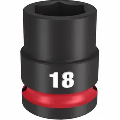 This 1/2" drive impact socket features an 18 mm metric, 6-point design for use with impact wrenches. Suitable for fastening and loosening fasteners in automotive, heavy equipment, and industrial applications.