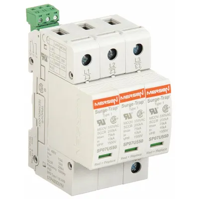 MERSEN Surge Protection Device: Three Phase, 480V AC Delta, 3 Poles, 4 Wires, L-G/L-L - DIN Rail Internal-Mount SPDs