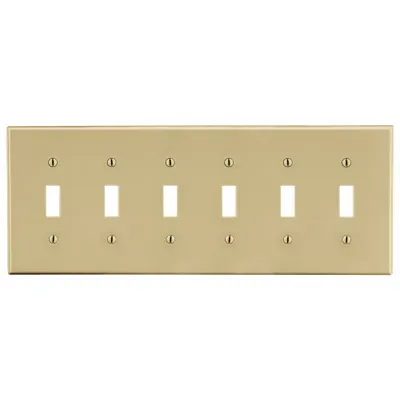 HUBBELL Wall Plate: Toggle, 6 Gang, Ivory - General Purpose Wall Plates