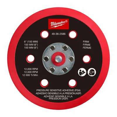 MILWAUKEE Disc Backup Pad: 6 in Wd, Round, PSA, Hard, For 2585-20, 6 Vacuum Holes - Backing Pads for Power Sanders