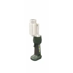 This cordless knockout punch tool operates on 18V DC and is designed for cutting holes in steel up to 12 gauge thickness. It offers a 4-inch punching capacity in steel, suitable for creating openings in electrical enclosures, junction boxes, and sheet metal panels.
