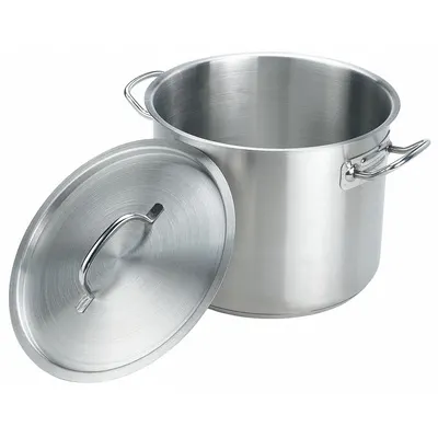 CRESTWARE Stock Pot: 20 qt Capacity, Stainless Steel, 1.5 mm Gauge, Lid Included - Stock Pots with Covers