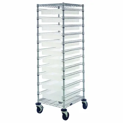 QUANTUM STORAGE SYSTEMS Bin Cart: 1,200 lb, 11 Bins/Tubs, 2 Shelves, Clear, Clear - Vertical Rack-Style Compartmentable Bin Carts