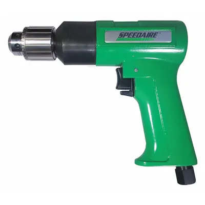 SPEEDAIRE Air-Powered Drill: 3/8 in Chuck, Heavy Duty, 2,600 RPM, 0.7 hp, Keyed - Pistol-Grip Air-Powered Drills