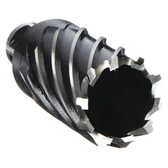 This high-speed steel annular cutter features a black oxide finish and a Weldon Flat shank for use with magnetic drill presses. With a 1-7/16 in cutter diameter and 2 in maximum cutting depth, it is suited for general cutting applications in structural steel, fabrication, and construction. Not intended for coolant-fed operations.