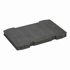 Gray foam insert for DEWALT Tough System tool storage. Measures 12 3/8 in wide by 1 1/2 in high with one compartment. Holds a single tool securely to prevent movement and damage during transport or storage.