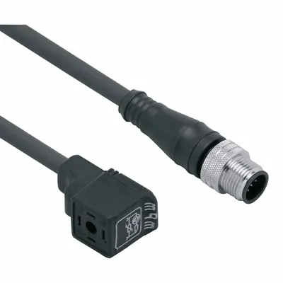 IFM Patch cable: M12 Male Straight x DIN Form C Industrial, 1 m Cable Lg, PUR - DIN Form Industrial C Solenoid Connector x M12 Cordsets