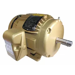 This BALDOR EM3586T is a 2 hp, 3-phase AC motor with a rigid base mount and totally enclosed fan-cooled (TEFC) enclosure. It operates at 3490 RPM on 208-230/460V AC, drawing 5/2.5 A full load current. Suitable for general-purpose industrial applications such as pumps, fans, conveyors, and compressors.