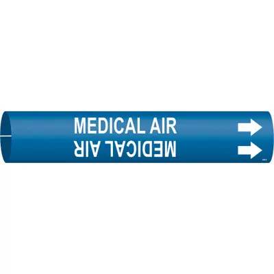 BRADY Pipe Marker: Medical Air, Blue, White, Fits 4 to 6 in Pipe O.D., 1 Pipe Markers - Medical Air Snap-On Pipe Markers