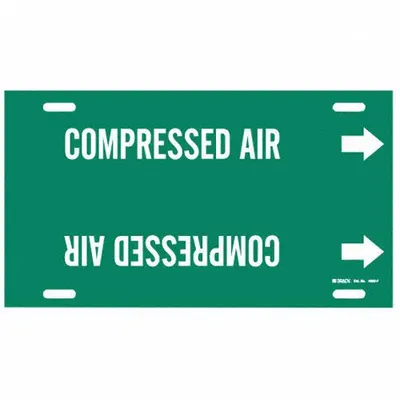 BRADY Pipe Marker: Compressed Air, Green, White, Fits 6 to 7 7/8 in Pipe O.D. - Compressed Air Strap-On Pipe Markers