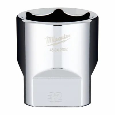 MILWAUKEE Socket Extension: Metric, 1/2 in Drive Size, 32 mm Socket Size, 6-Point - Anti-Roll Hand Sockets