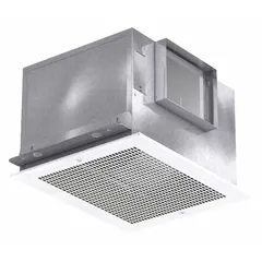 Standard bathroom exhaust fan for ceiling mounting with adjustable brackets. Features a 2-speed Vari-Green EC motor delivering up to 685 cfm at 9.5 sones. Operates on 120V AC and connects to a rectangular duct. Does not include heater or sensor.