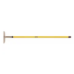 This garden hoe features a 6-inch wide by 6-inch long Nickel Aluminum Bronze blade on a straight handle. The blade material resists corrosion and sparking, making it suitable for weeding, cultivating, and soil preparation in gardens and landscaping.
