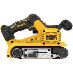 This cordless belt sander operates on the 20V MAX* platform and is supplied as a bare tool, requiring a battery and charger. It accepts 3-inch wide by 21-inch long abrasive belts and includes one belt. Suitable for material removal, shaping, and finishing on wood, metal, and other surfaces.