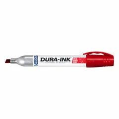 This general purpose ink marker features a red, fast-drying ink and a 1/8 in chisel tip. It is designed for marking on metal surfaces in industrial environments such as manufacturing, warehousing, and maintenance for identification, labeling, and coding tasks.