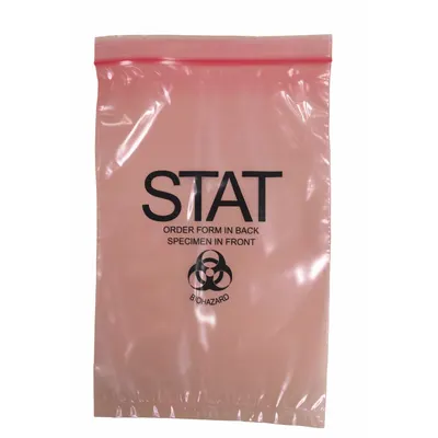 HCS Dual Pouch Specimen Bag: LDPE, Biohazard, 2.99 mil Thick, Red, 9 in Overall Ht - Dual Pouch Specimen Transfer Bags