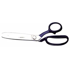 These offset plastic-handle scissors are designed for right-hand use and feature a straight steel blade with a fine edge. The 12 1/2-inch overall length and blue handle provide a comfortable grip for multipurpose cutting tasks such as trimming paper, cardboard, plastic, and light fabrics in maintenance and packaging applications.