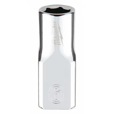 MILWAUKEE Standard Socket: Metric, 1/4 in Drive Size, 6 mm Socket Size, 6-Point, Std - Anti-Roll Hand Sockets