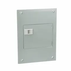 Indoor main lug load center rated 100A at 120/240V AC, 1-phase, with a 10kA short-circuit current rating. Provides 6 spaces and supports up to 6 tandem breakers. Includes a flush cover for surface or flush mounting. Suitable for branch circuit distribution in residential or light commercial applications.
