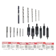 This helical insert assortment includes 60 pieces across 3 sizes, featuring a tanged tang style and free-running design. The inserts are made from 18-8 stainless steel with a plain finish and have a fine right-hand thread (STI Tap Size 1/4"-28). Suitable for restoring damaged internal threads in metal components, commonly used in automotive, aerospace, and industrial maintenance applications.