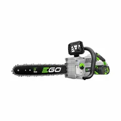 Battery-powered chainsaw with a 16-inch bar length, rear handle design, and automatic chain oiler. Operates on a 56 V system with a 4.0 Ah battery capacity, equivalent to a 40 cc gas engine. Suitable for cutting and pruning wood in landscaping, tree care, and property maintenance tasks.