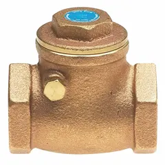This inline swing check valve features a lead-free brass body with 1-1/2 in FNPT connections. It prevents backflow in piping systems by allowing flow in one direction and automatically closing upon flow reversal. Suitable for water, HVAC, and other non-corrosive fluid applications.