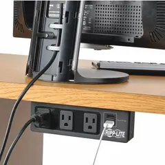 TRIPP LITE Outlet Strip: 3 Outlets, 10 ft Cord Lg, 510 J Rated Energy, 15 A Current, Black, 5-15P (MPN TLP310USBS). Key specifications — Brand: TRIPP LITE; Mounting Style: Screw.