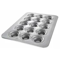 This 15-slot muffin pan is constructed from aluminized steel for even heat distribution. The silver finish and 17 7/8-inch overall width suit commercial baking of large crown muffins. Not NSF certified