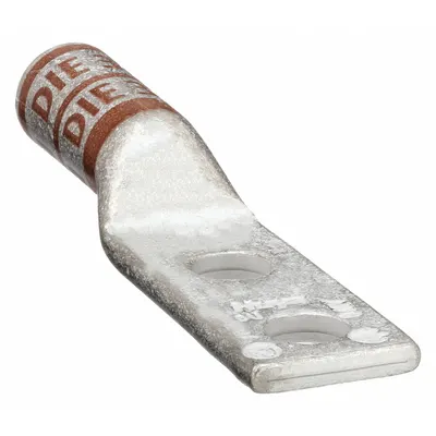 OEM Compression Lug: For 2 AWG, Stranded Wire, 1/4 in Stud Size, Long - Two-Hole Compression Lugs