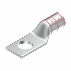 Copper one-hole compression lug for terminating 1/0 AWG stranded copper wire to a 1/4 in stud. Designed for standard stranded wire types. Used in electrical panels, switchgear, and power distribution systems for reliable connections.