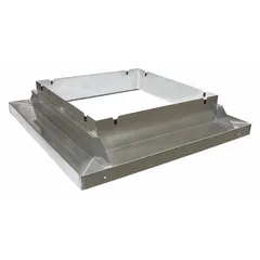 Galvanized steel roof-curb adapter designed to adapt a 30-inch downblast fan base to fit a 40.5-inch roof curb. Includes eight 1/4-20 x 3/4 bolts for installation. Used in commercial and industrial ventilation systems to match fan bases to existing roof curbs.