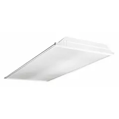 This 2 ft x 4 ft LED troffer operates at 120 to 277V AC, producing 8966 lumens at 4000K neutral white while consuming 73 watts. It accommodates (4) T8 lamps and is designed for recessed installation in standard grid ceilings. Suitable for general ambient lighting in commercial spaces such as offices, schools, and retail environments.