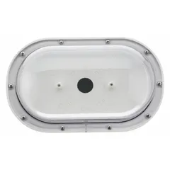 Vandal guard shield for use with compatible emergency exit lighting fixtures. Provides wet location protection and impact resistance. Overall height 7 1/4 in, overall width 5 1/2 in. Compatible with LITHONIA LIGHTING ELM4L model.