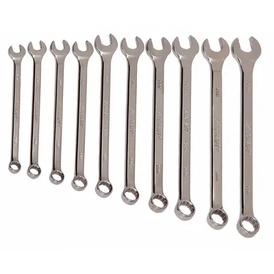 ABILITY ONE Combination Wrench Set: Alloy Steel, Chrome, 11 Tools, 7.5° Head Offset Angle - SAE 12-Point Combination Wrench Sets
