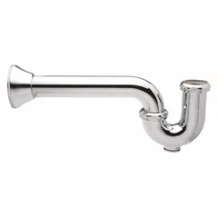 Cast brass P-trap with chrome-plated finish. Includes brass swivel nuts and cleanout. Nominal pipe size 1-1/2 in, overall length 12 in. Used in plumbing drain systems to trap water and prevent sewer gas entry.