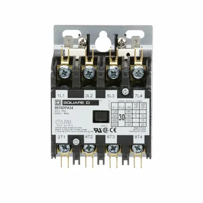 SQUARE D Definite Purpose Magnetic Contactor: 4 Poles, 24V AC, 30 A - Non-Reversing Definite Purpose Contactors