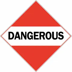 This placard displays the word 'Dangerous' and measures 10 3/4 inches by 10 3/4 inches. It is used to identify containers holding hazardous materials during transport or storage, helping to meet regulatory placarding requirements.