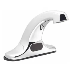 Brass centerset sensor faucet with chrome finish. Battery-operated, 0.5 gpm flow rate. Includes Thermo Cover and 4-inch centerset configuration. Suitable for touch-free handwashing in commercial restrooms and public spaces.