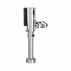 Battery-powered sensor flush valve retrofit kit for toilets. Top-mount design with dual-flush operation (full and half flush). Converts manual flush valves to touchless operation in commercial restrooms, offices, and public facilities.