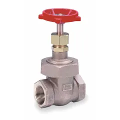 Bronze gate valve with non-rising stem and FNPT connections. Features a bronze wedge and bonnet, rated for 1000 psi CWP. Suitable for on/off flow control in water, oil, and gas lines where vertical space is limited.
