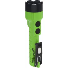 General-purpose handheld flashlight with 350-lumen output and 6-hour runtime at maximum brightness. Constructed with green ABS housing. Includes 3 AA batteries. Suitable for maintenance, inspection, and security tasks in low-light environments.