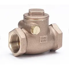 This bronze inline swing check valve features a swing disc mechanism to prevent backflow in piping systems. With 1/2 in FNPT x FNPT connections, it is suitable for water, oil, and gas applications where unidirectional flow is required.