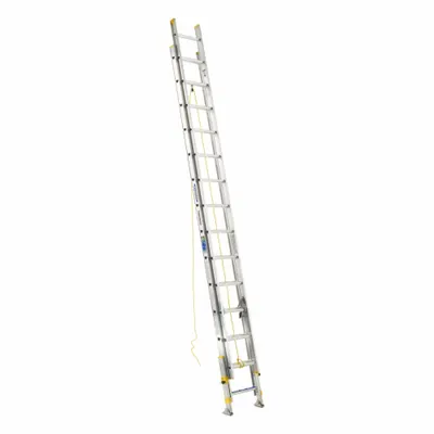 WERNER Extension Ladder: 28 ft Ladder Size, Aluminum, 250 lb Load Capacity, 56 lb Wt - Leg Leveling Lightweight Aluminum Extension Ladders