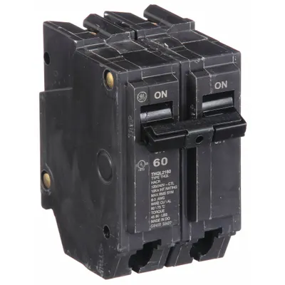 GE Miniature Circuit Breaker: THQL, 60 A, 120/240V AC, Single Phase, 10kA at 120/240V AC - THQP, THQL & THHQL Series, Plug-In GE Miniature Circuit Breakers